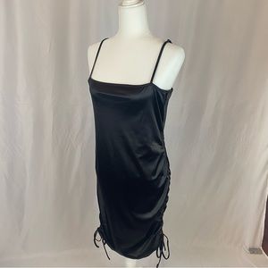 ZAFUL Spaghetti Strap Cowl Neck Bodycon Dress Sleeveless Ruched Sides, Size 10.
